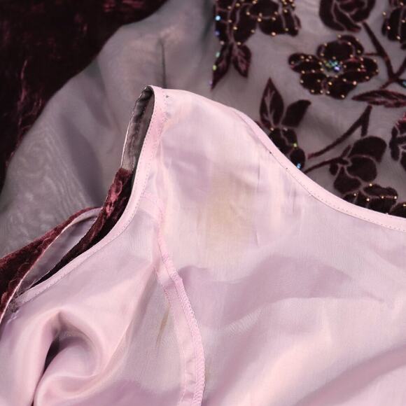 Robbie Bee Vintage Burgundy Floral Burnout Velvet Beaded Maxi Dress Size L - Picture 12 of 15